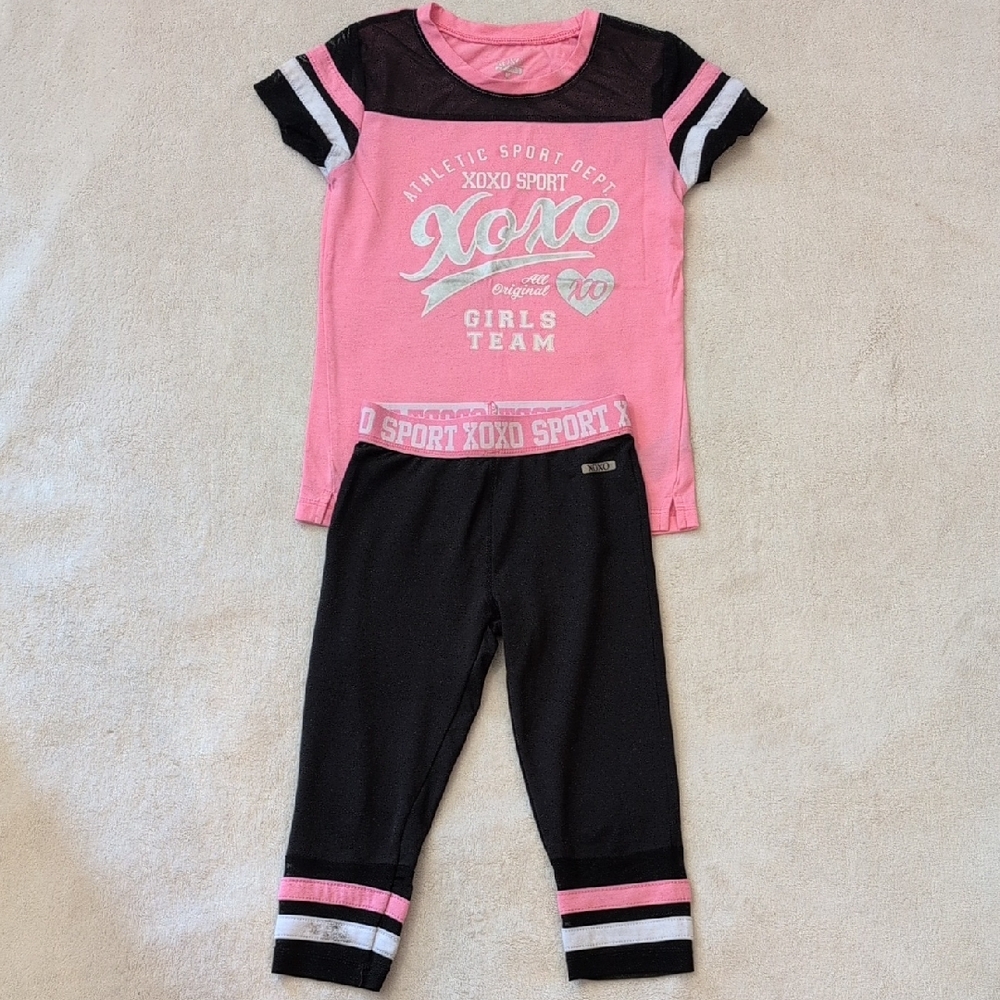 XOXO Sport Girls Matching Set Size M 5/6 Black Pink Athletic